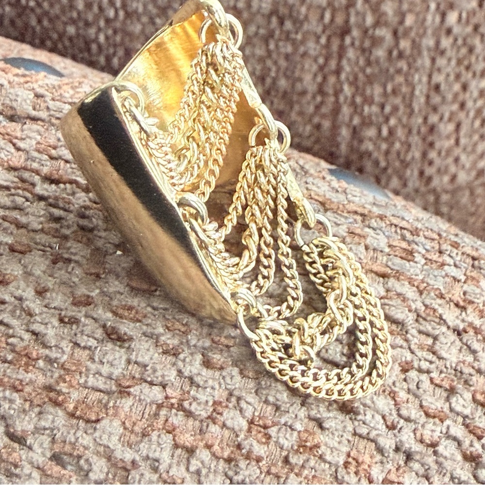 Cascading Waterfall Tiered Multi-Strand Chain Link Gold Tone Ring Sz 6 - Picture 3 of 7